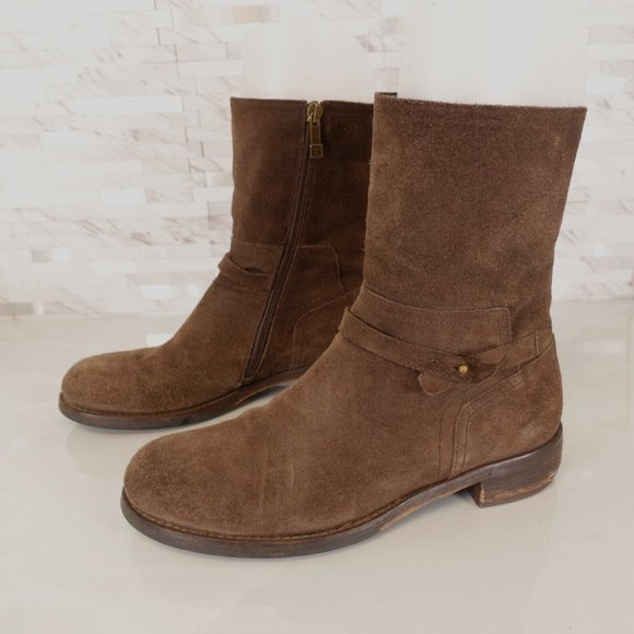 Alberto Fermani Boots Leather 38.5 Brown Biker Pull On Suede Ankle Bootie 8 - Picture 1 of 13